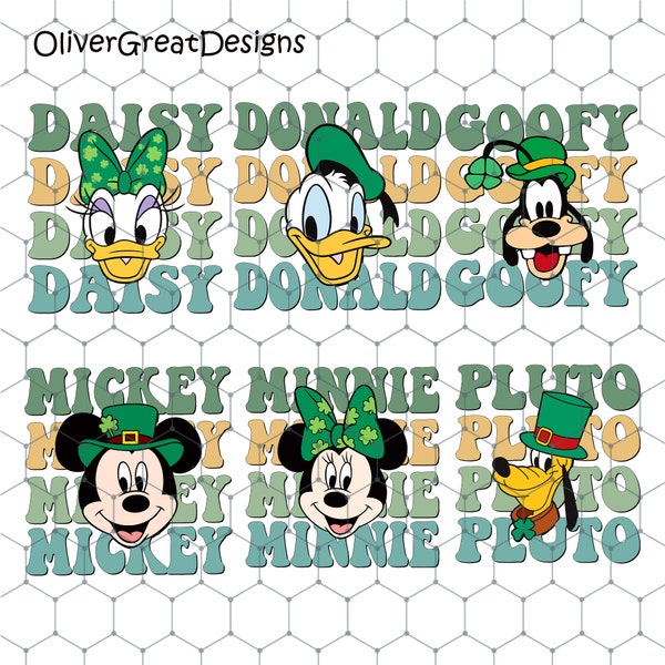 Bundle Saint Patricks Day Png, Happy St Patricks Day Png, Shamrock Png, Mouse Head Png, Daisy Donal Goofy Mickey Minnie Pluto Png, Irish Png