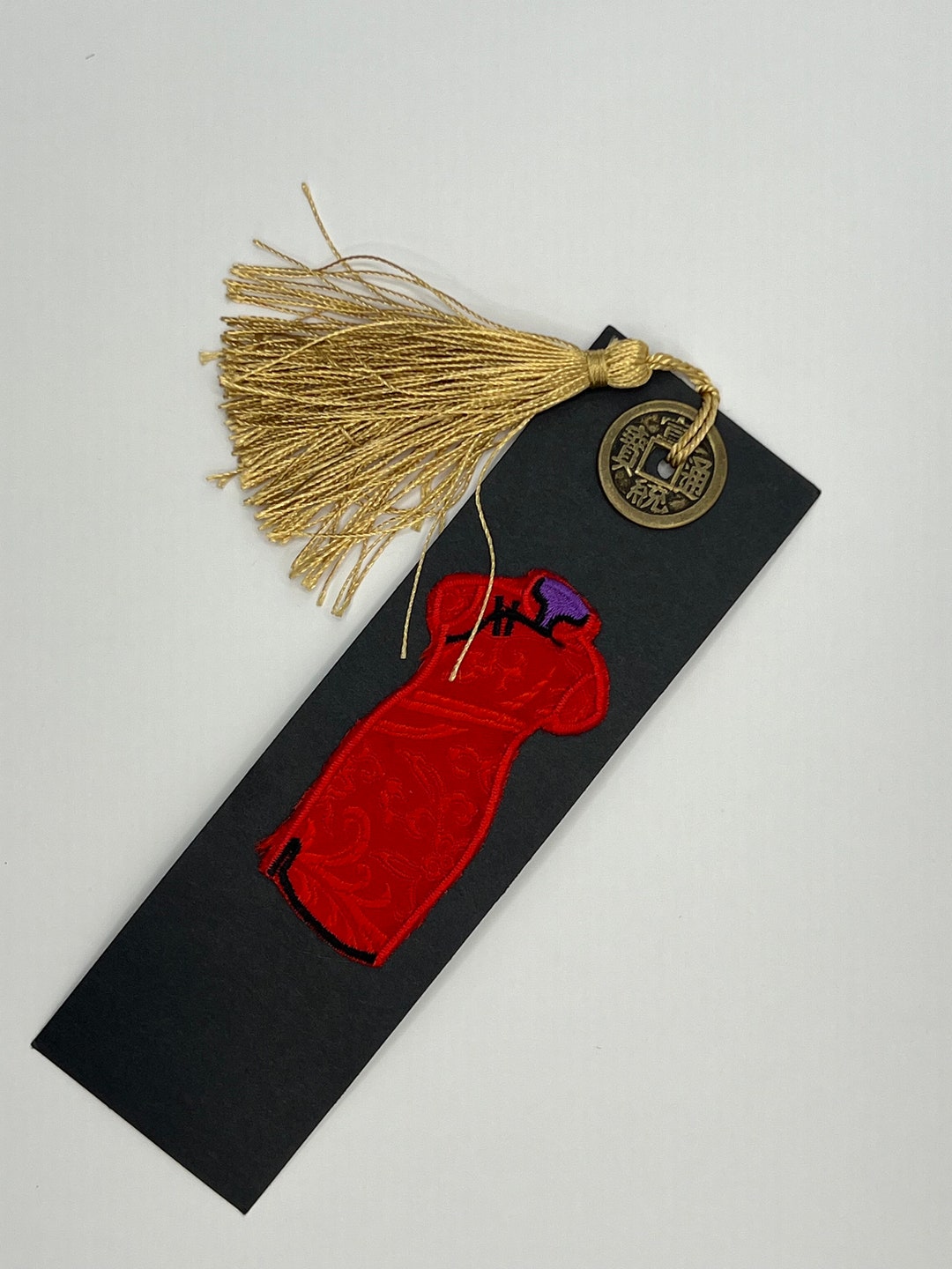 Fully Handmade Copper Coins Embroidered Tassels Chinese Style Bookmark ...