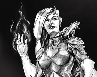 カスタムキャラクターアート、DnDキャラクターコミッション、ファンタジー白黒キャラクター
