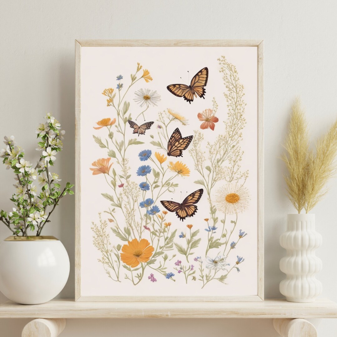 Boho Wildflowers Floral Art Prints, Minimalist Wall Art, Meadows, Bloom ...