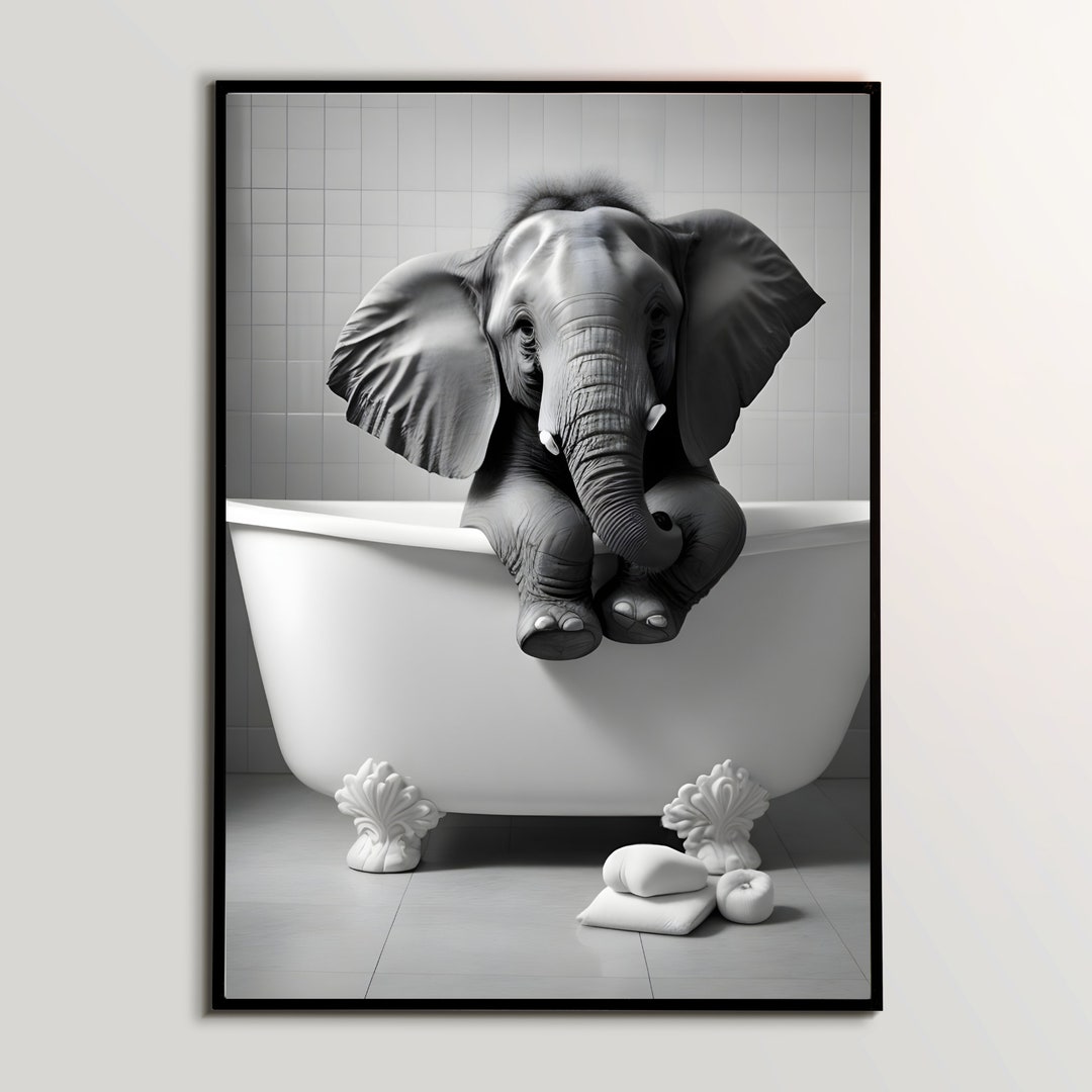 Happy Elephant in Tub Printable Wall Art Elephant Photo Elephant Art