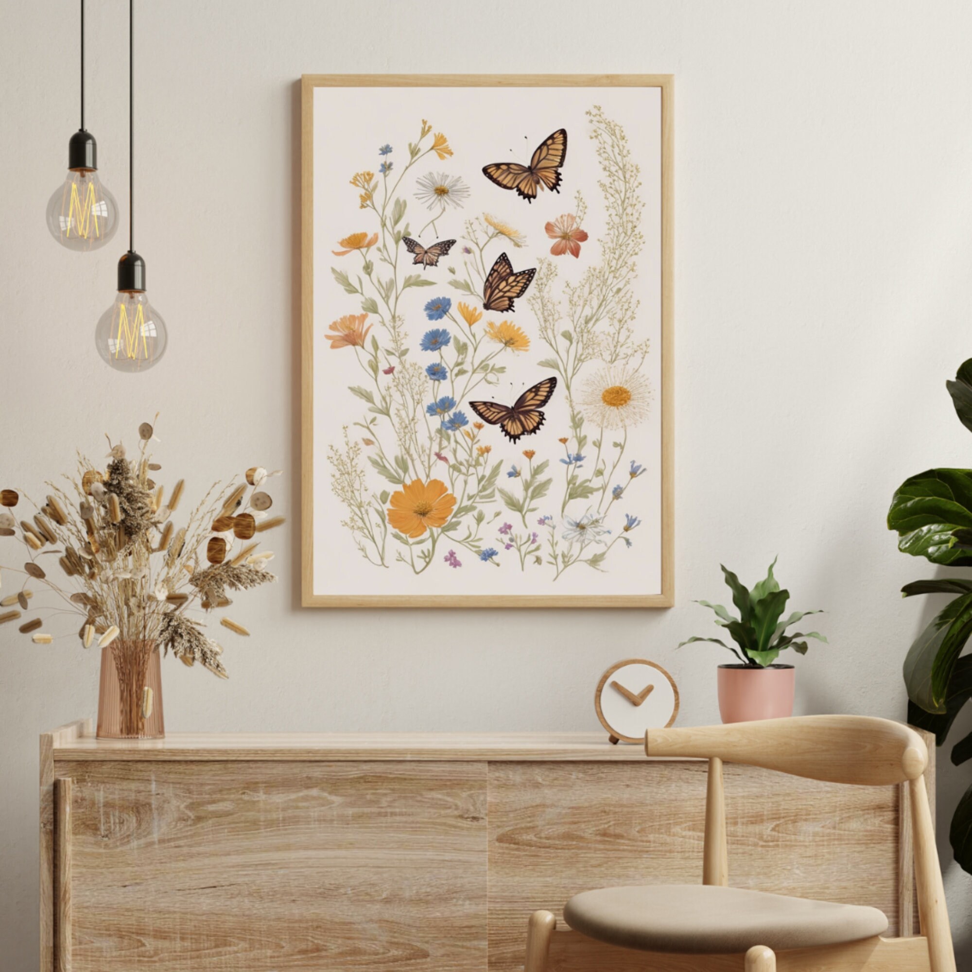 Boho Wildflowers Floral Art Prints, Minimalist Wall Art, Meadows, Bloom ...