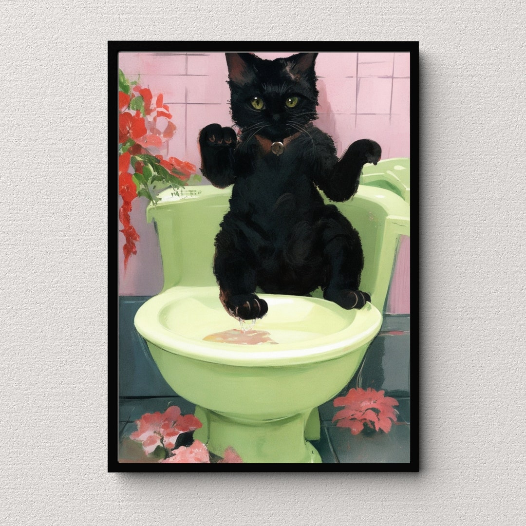 Bathroom Cat Print for Toilet Wall Art Print Funny Cat Print Maximalist ...