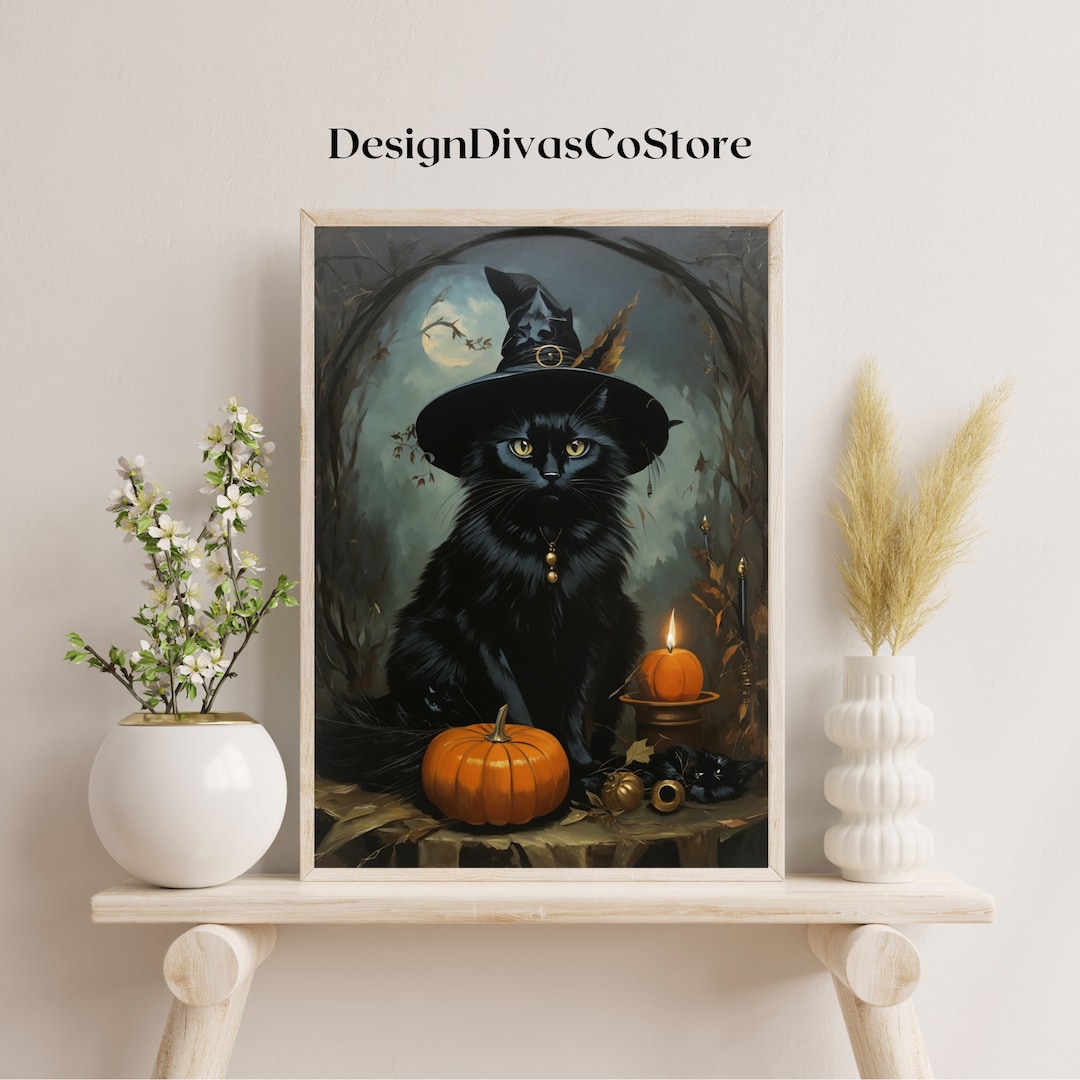 Black Cat Witch Print, Vintage Poster, Art Poster Print, Dark Academia ...