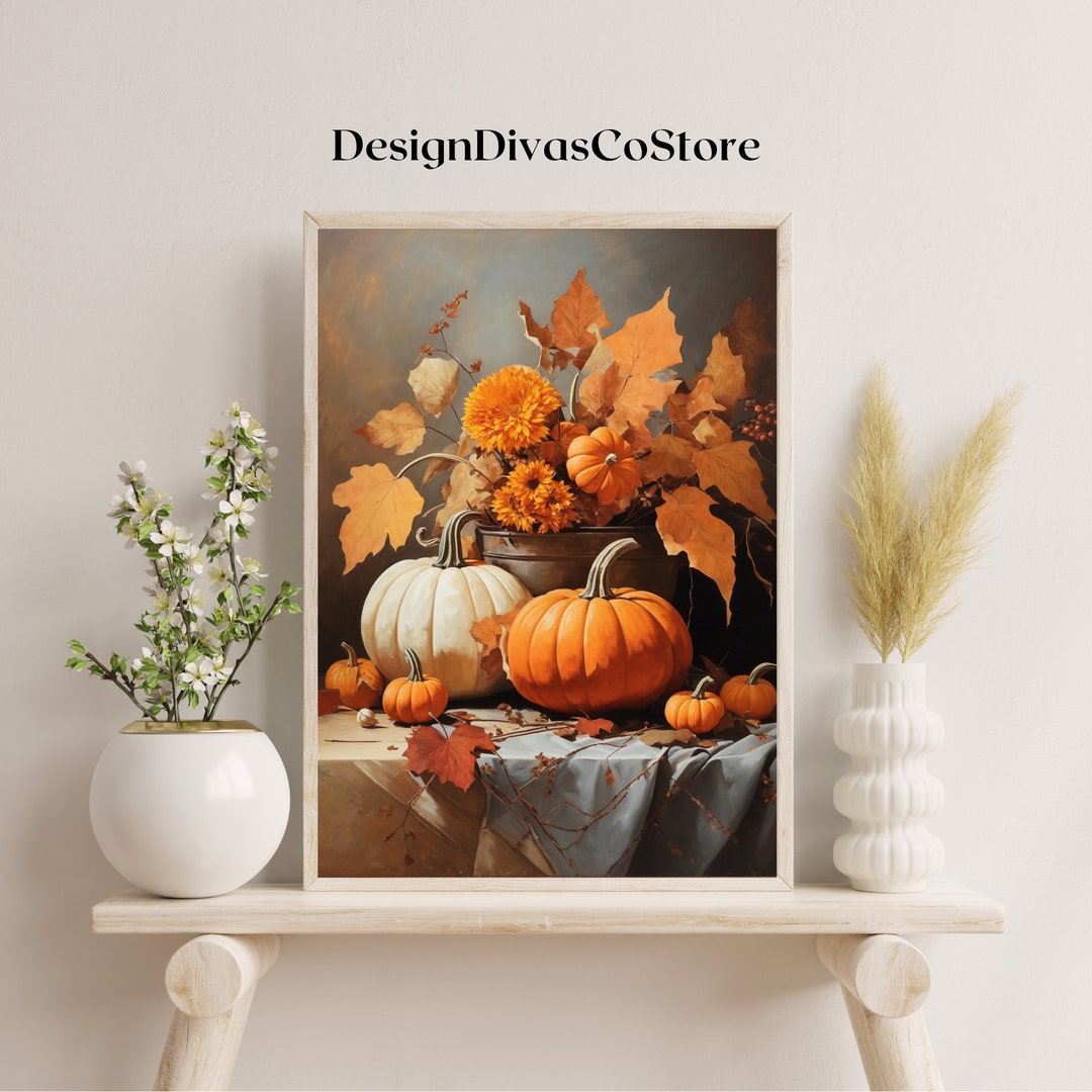 Fall Wall Decor Printable Pumpkin Still Life Painting Rustic - Etsy