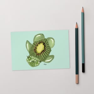 Kawaii Kiwi Grape Sea Turtle Standard Postcard | Cute Postcards | Snail Mail Cards | Animal Postcards