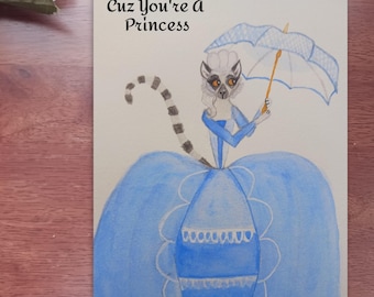 Lustige Lemur Prinzessin Postkarte | Tierkunst
