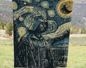 Starry Night Inspired Throw, Galaxy Warrior Blanket, Cosmic Sci-Fi Art Blanket, Unique Home Decor for Fans, Cozy Blanket, Family Xmas
