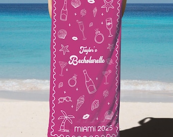 Personalized Bachelorette Beach Towel, Custom Location Name Bachelorette Party Pool Towel, Bachelorette Trip Gift, Girls Trip Last Toast