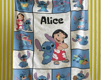 Personalized Lilo Stitch Blanket for Kids, Custom Name Gift, Cozy Fleece Throw with Cute Stitch Cartoon Design, Christmas Gift