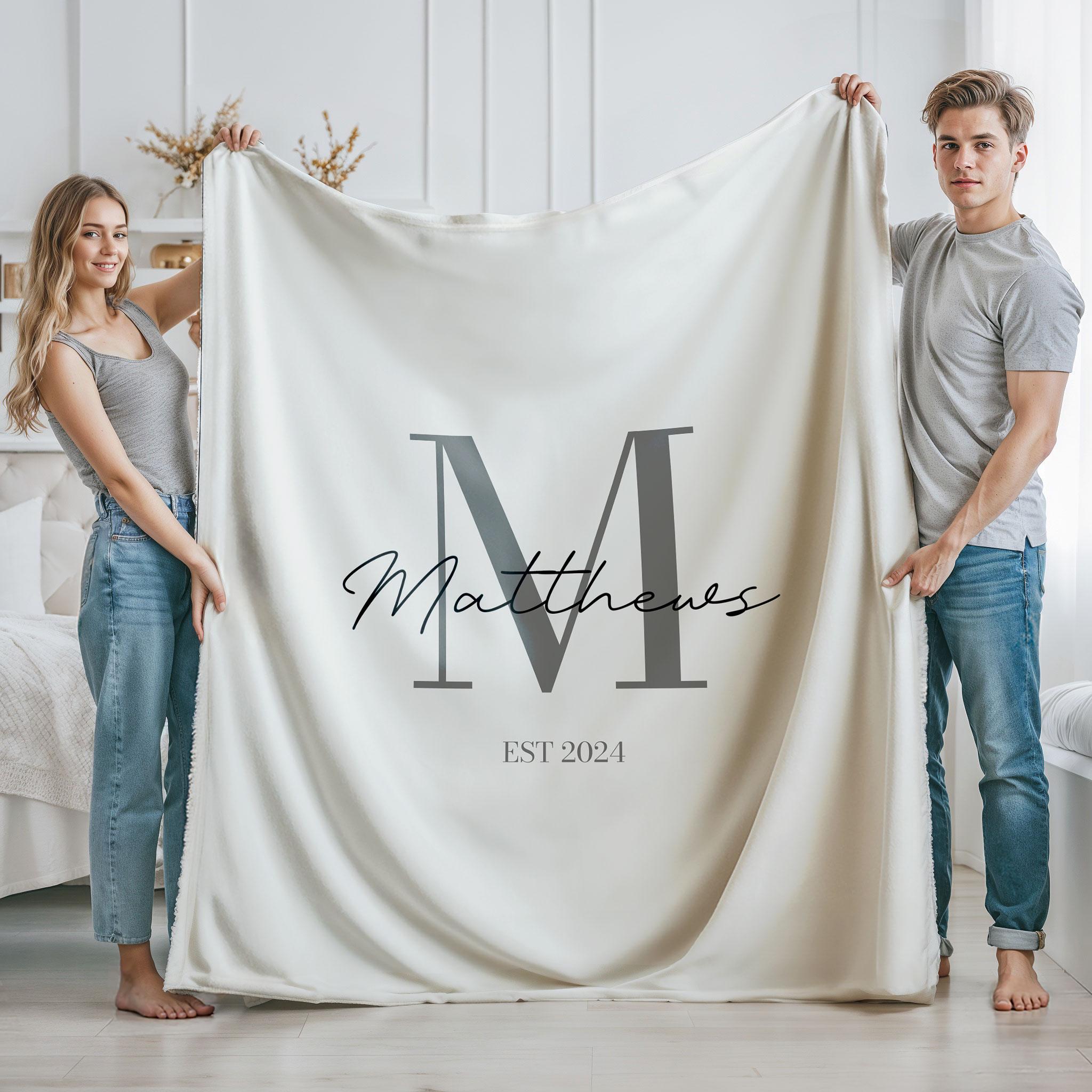 Personalized Monogram Family Name Blanket - Custom Initial Throw Blanket - Newlywed Gift- Family Established Design - Christmas Gift