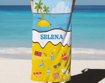 Kids Name Beach Towel, Custom Towel, Personalized Kids Beach Towel, Beach Towel For Family, Palm , Fun Beach Designs, Birthday Gift