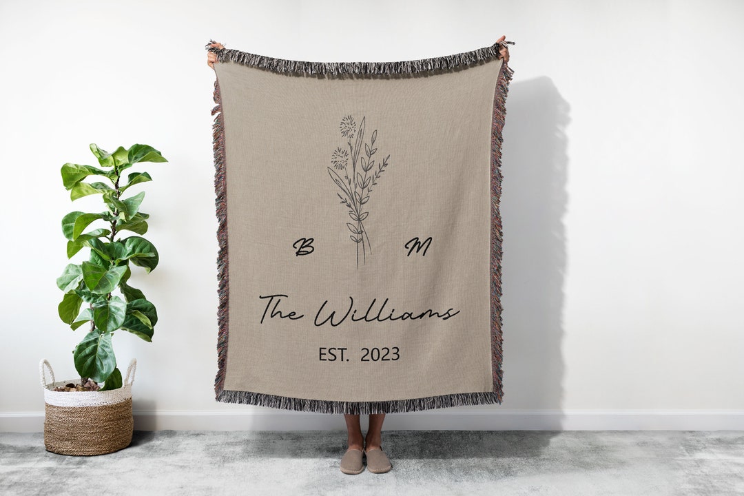 Valentines Day Gift, Personalized Woven Floral Blanket, Custom Tapestry