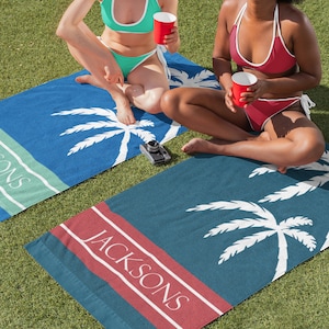 Palm Tree Beach Towel, Personalized Name Beach Towels, Custom Pool Towel, Beach Towel With Name,Birthday Vacation Gift, Girls Trip Gift