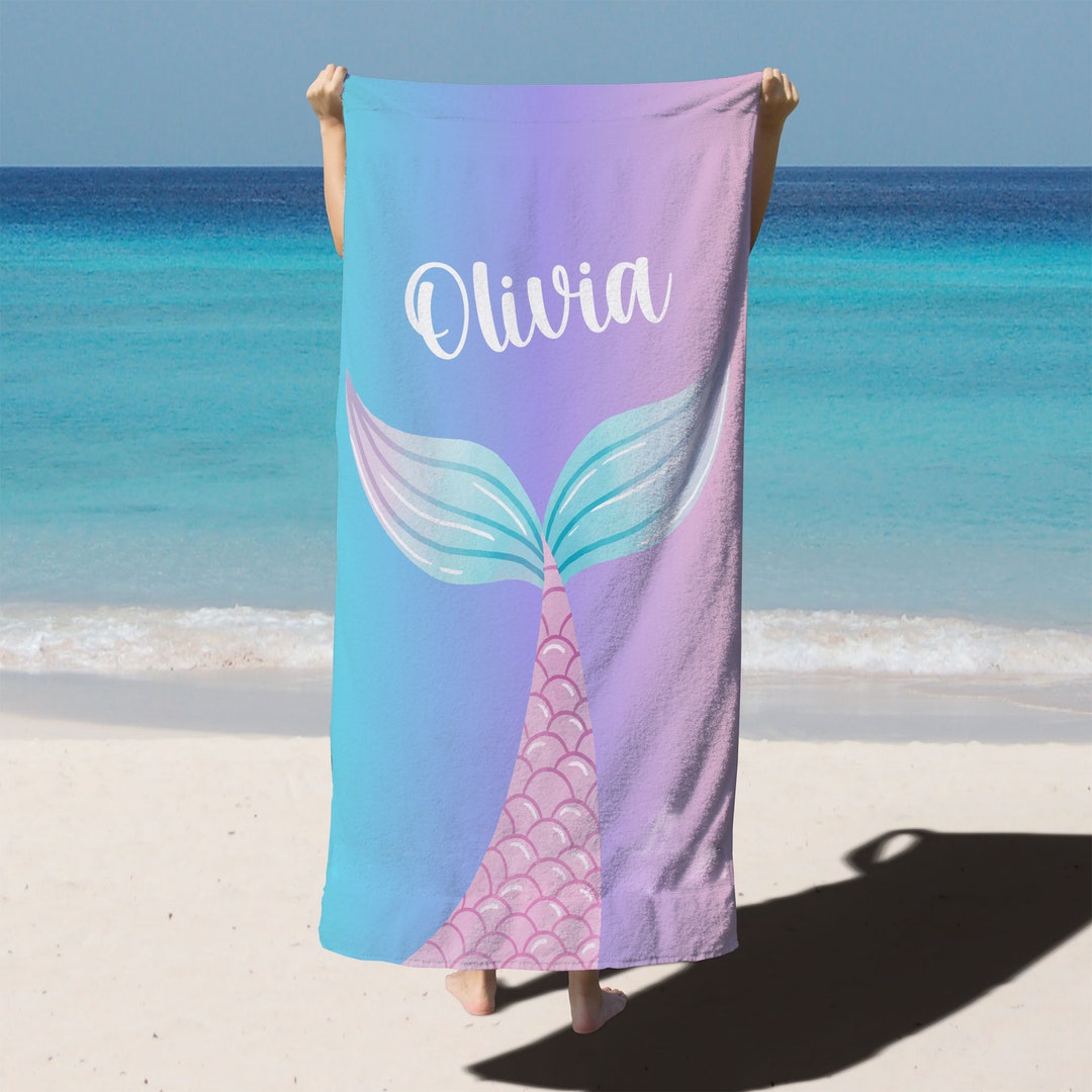 Personalized Mermaid Tail Beach Towel, Custom Marine Beach Towel, Beach