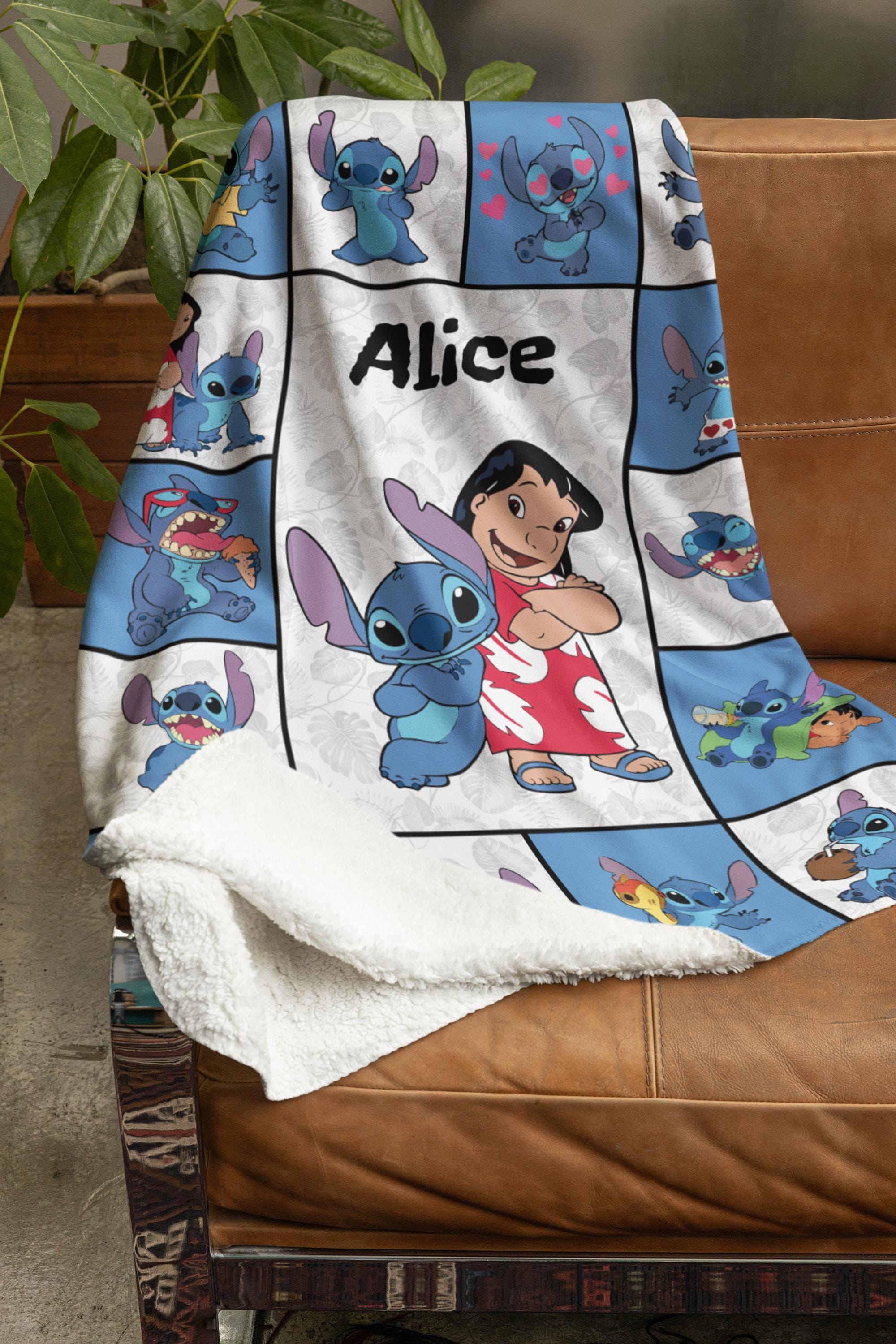 Discover Personalized Lilo Stitch Blanket for Kids, Custom Name Gift, Cozy Fleece Throw with Cute Stitch Cartoon Design, Christmas Gift