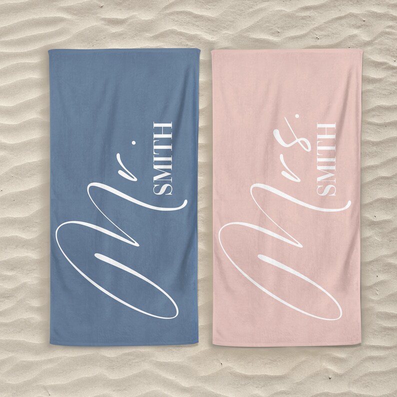 Personalized Matching Towels for Couples, Mr. and Mrs. Beach Towel