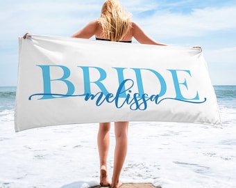 Bachelorette Bride Beach Towel, Bride and Bridesmaid Bridal Gift, Bride Beach Towel, Personalized Beach Towel, Custom mrs. Beach Towel,