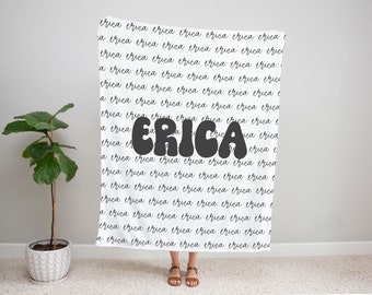 Personalized Name Blanket, Custom Throw , Adults / Kids / Baby Blanket with Name, Grandma-Grandpa for gift , Christmas Present, Retro Name
