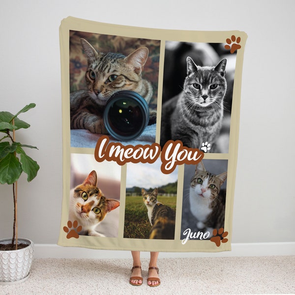 Personalized Pet Blanket, Photo Collage Blanket, Handmade Home Decor, Cat Lover Gift, Pet photo blanket, Cat dad gift, Cat mom gift