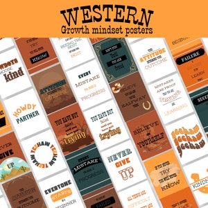Western inspired gowth mindset posters for classrooms and schools | Classroom decor | Wild west classroom theme
