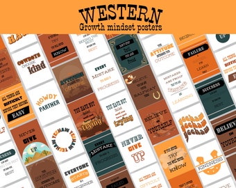 Western inspired gowth mindset posters for classrooms and schools | Classroom decor | Wild west classroom theme