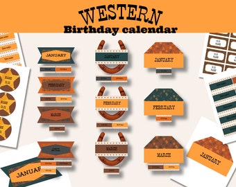 Calendario di compleanno per un'aula a tema occidentale / Arredamento dell'aula / Espositore di compleanno a tema cowboy