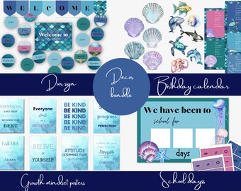 Mini decor bundle for an ocean themed classroom | classroom decorations | educational posters