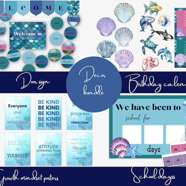 Mini decor bundle for an ocean themed classroom | classroom decorations | educational posters