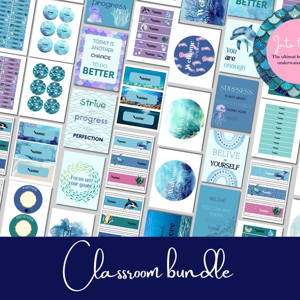 Into the sea - Classroom mega bundle with an ocean theme | Classroom Theme Kit | Classroom decor | Instant download