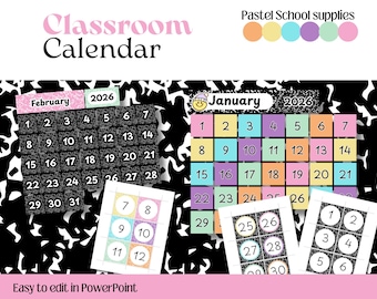 Classroom calendar | Composition Notebook Classroom Decor | Pastel School supply | Printable