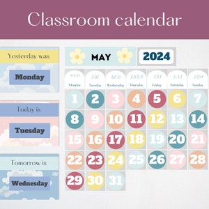Large classroom calendar | Pocket chart calendar | Flip calendar | Heavenly clouds classroom calendar