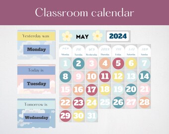 Large classroom calendar | Pocket chart calendar | Flip calendar | Heavenly clouds classroom calendar