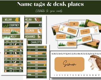 Forest classroom desk plates & name tags - Out of the woods