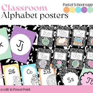 Classroom alphabet posters |  School supplies | Composition Notebook Classroom Decor | Alphabet Posters | Editable