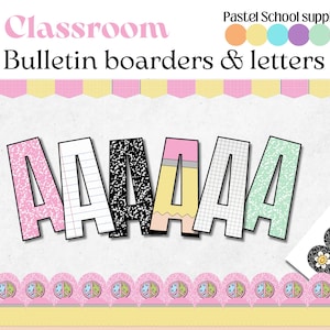 Bulletin Board Borders & Letters | Composition Notebook Classroom Decor | Pastel School supply | Printable