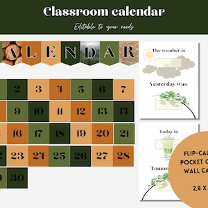 Forest calm classroom calendar 2.8&#39;&#39;x 2.8&#39;&#39; |  Out of the woods | classroom decor | dates, months, years and special days