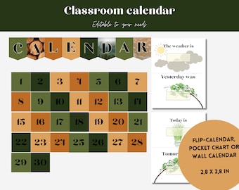 Forest calm classroom calendar 2.8''x 2.8'' |  Out of the woods | classroom decor | dates, months, years and special days