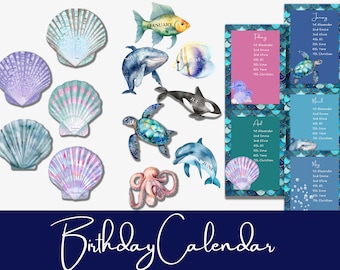 Birthday calendar - into the sea - ocean themed birthday display