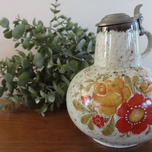Vintage German Ceramic Pottery Pitcher/Pot Jug with Flowers