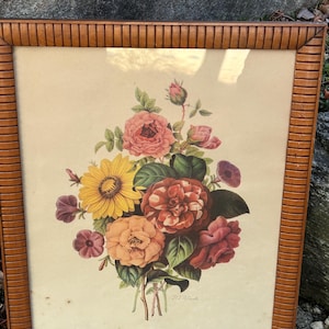 Vintage Flower Bouquet Print in Wood Frame - P.J. Redoute