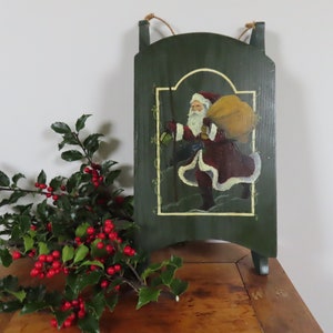 Vintage Hand Painted Sled with Santa, Signed by Artist - Christmas Decor