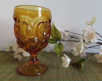 Vintage L.E. Smith Moon and Stars Amber Water Goblet