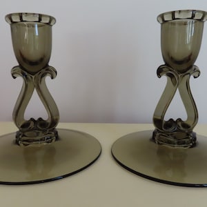 Vintage Viking Glass Candle Holders: Princess No. 5213, Smoke Brown (Pair)