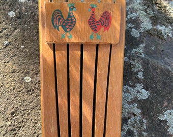 Vintage Wood Knife Block - Rooster, Country Decor