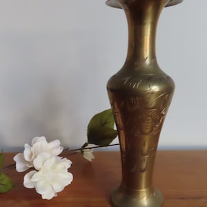 Vintage Tall Brass Etched Vase Made in India