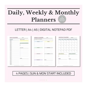 Daily Planner, Weekly Planner, Monthly Planner, Printable Planner Pack, Planner Insert Set, To do List, Productivity, Workday, Multi-Colour,