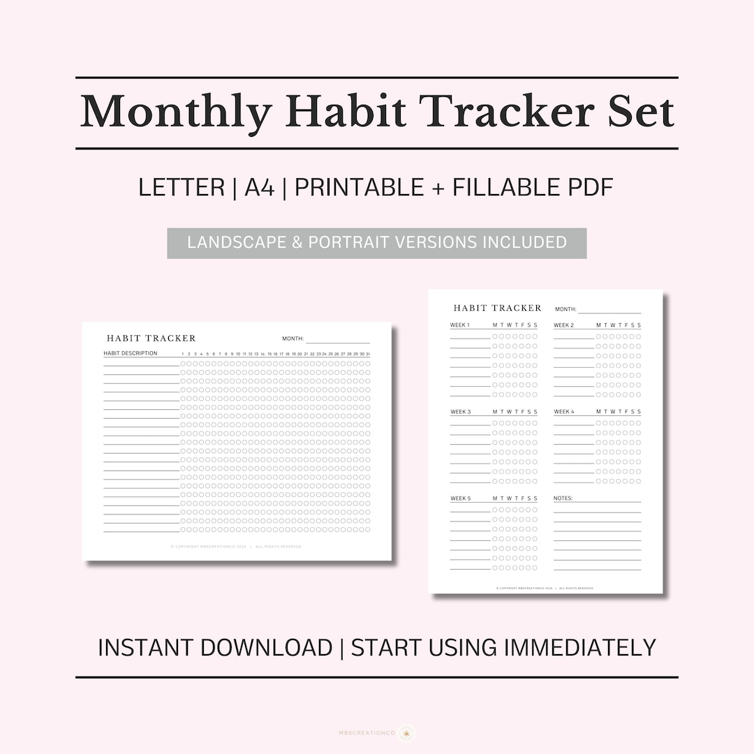 Minimalist Monthly Habit Tracker Set, Routine Tracker, Goal Planner ...