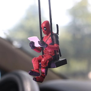 Funny Anime Car Pendant Reading Deadpool Ornaments Auto Rearview Mirror  Decoration Car Accessories Christmas Gifts Car Interior Decor (Head tilted)