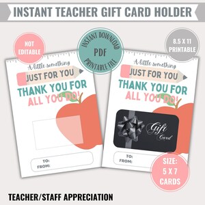 Lehrer Geschenk Kartenhalter Printable Digital Download Danke Anerkennung für das Ende des Schuljahres tolle Kindergarten Vorschule 1